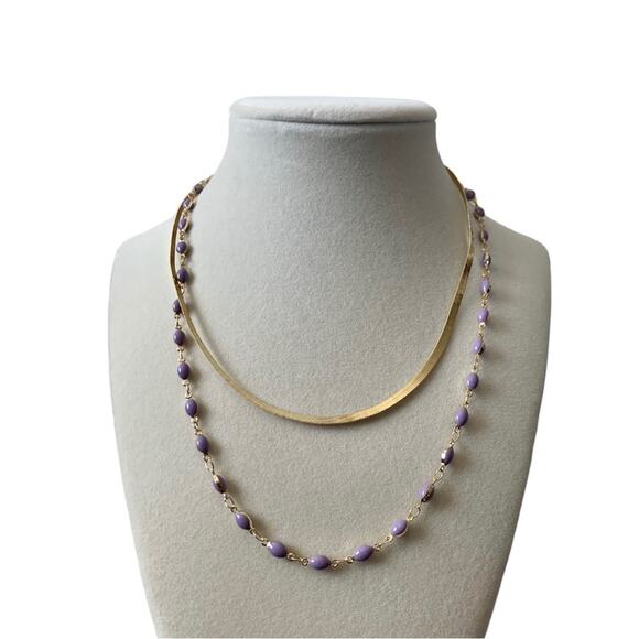 Francesca’s Caroleena Lavender Purple and Gold Tone Layered Rosary Necklace - Picture 1 of 5